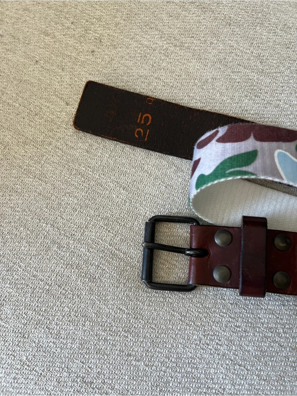 Vintage DIESEL Y2K Camo Leather Canvas Studded Belt Stamped Size 25 | Fits 30-34